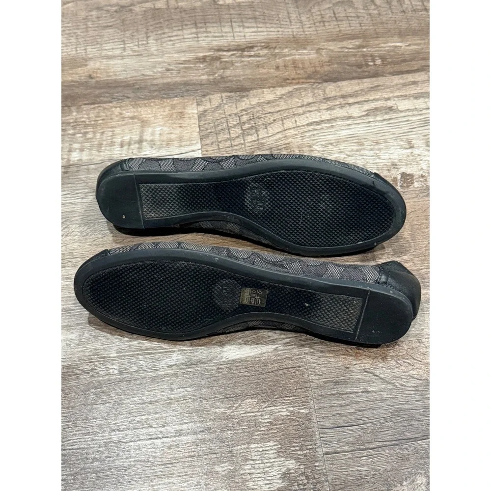 Coach Signature Jacquard Ballet Flats Black Charcoal Leather Trim Size 7